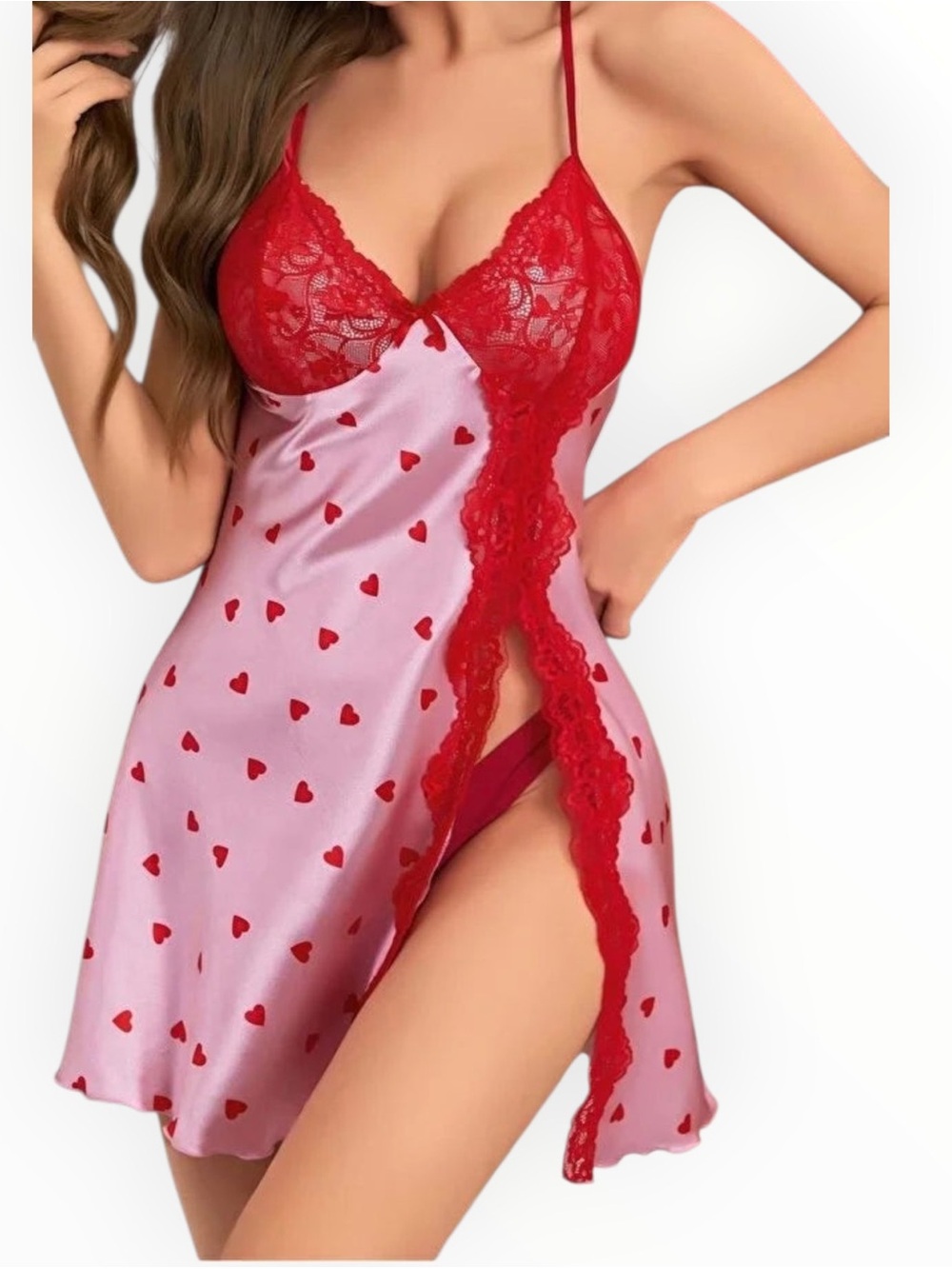 NWT Pink slip heart dress with lace medium